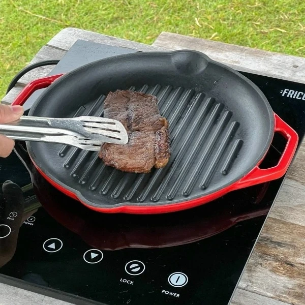 Chảo gang nướng Oceno 26cm màu đỏ