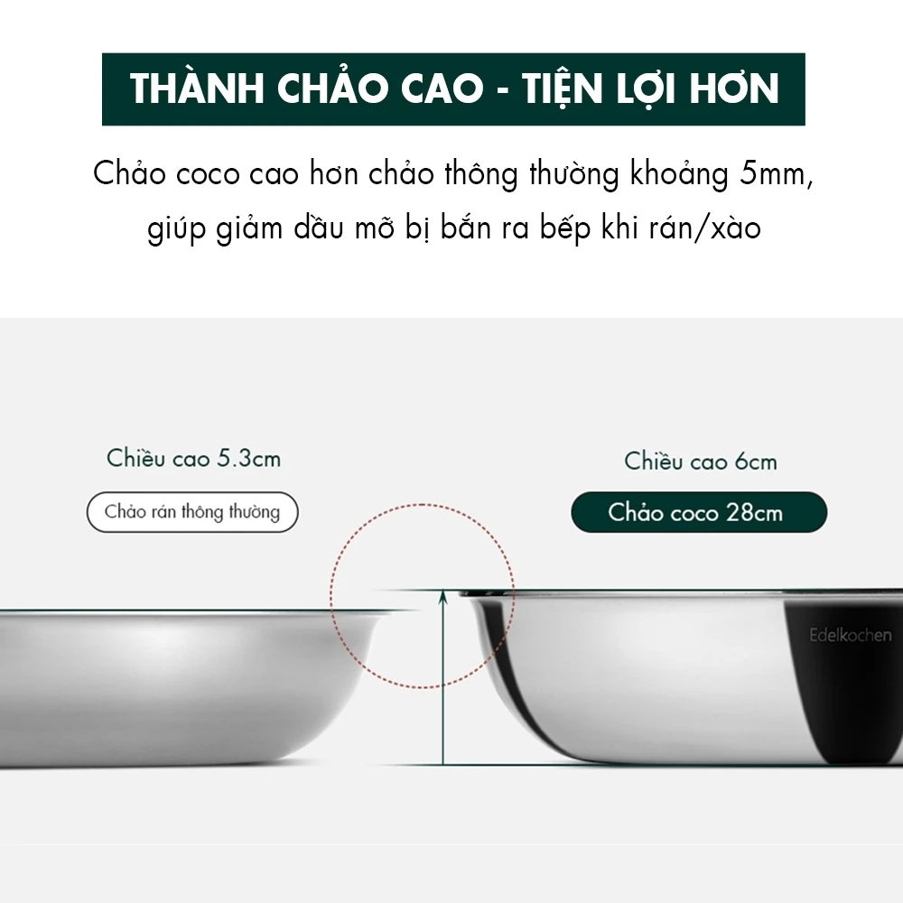 Chảo inox sâu lòng Edelkochen Coco Collection 26cm