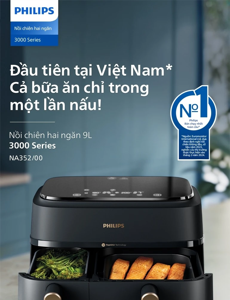 Nồi chiên không dầu 2 ngăn Philips NA352/00