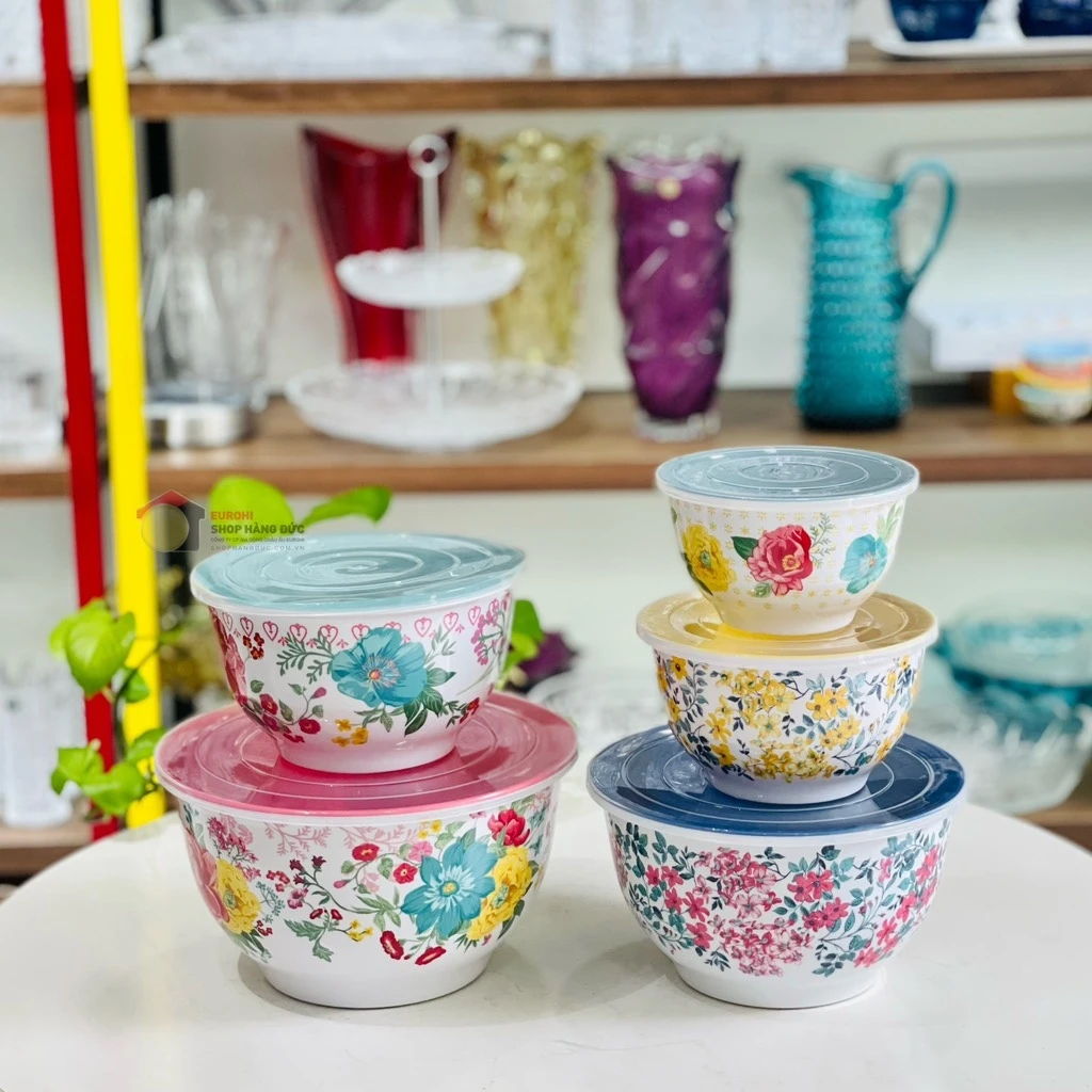 Set 5 thố nhựa The Pioneer Woman Melamine Mixing Bowl Fancy Flourish
