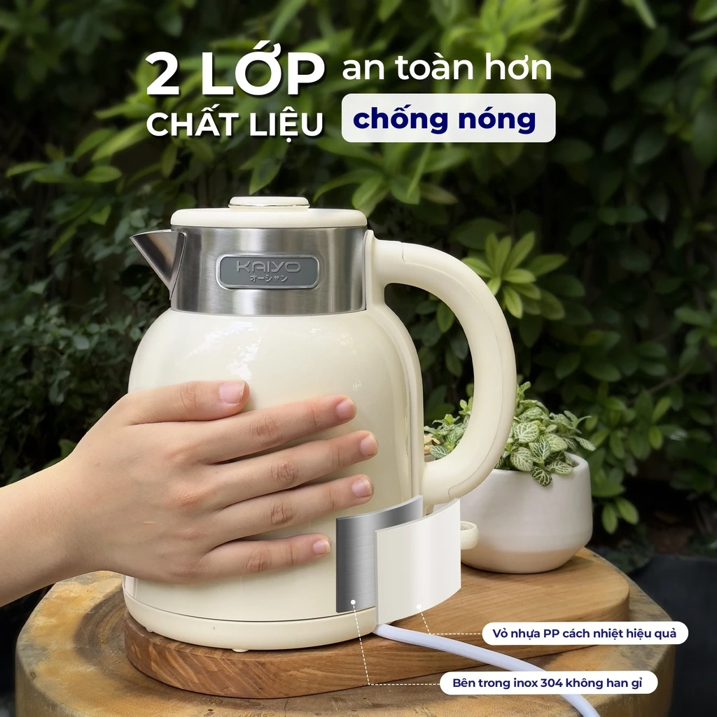 Ấm siêu tốc 2 lớp cooltouch 1,5L Kaiyo màu trắng