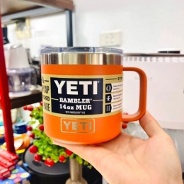 Cốc giữ nhiệt Yeti Rambler 14oz có quai màu cam