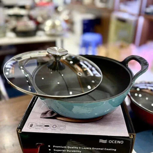 Nồi chảo gang Oceno size 20cm (màu xanh)