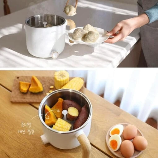 Nồi điện mini Mooas kèm giá hấp/luộc