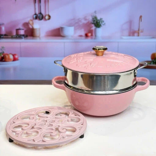 Nồi gang kèm xửng hấp Happiness 23cm
