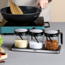 Set 3 hộp đựng gia vị CCKO thuỷ tinh 2 lớp