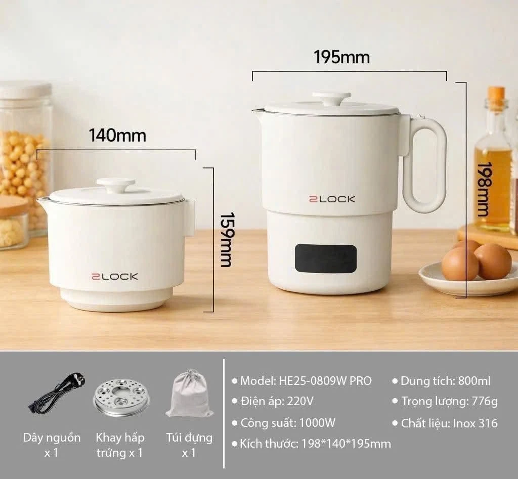 Ấm/ca nấu gấp gọn 2Lock Korea