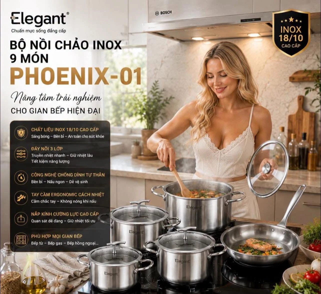    	 BỘ NỒI 5 MÓN ELEGANT PHOENIX - 01