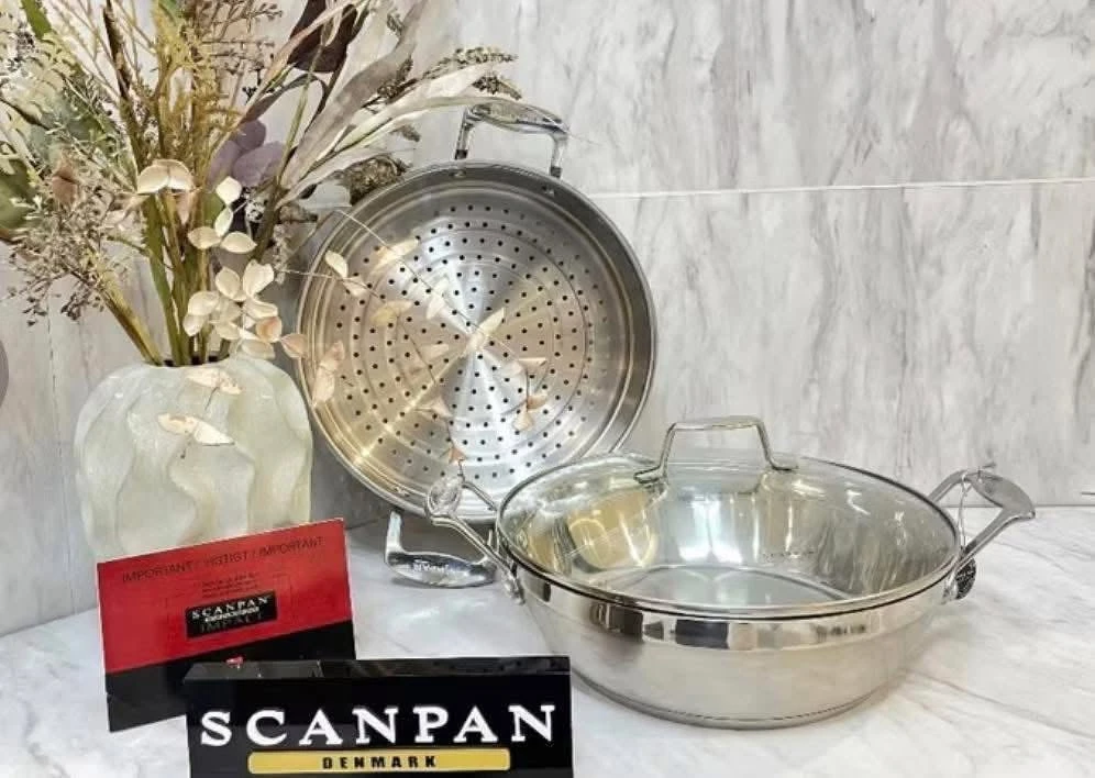    	 Chảo inox sâu lòng kèm xửng hấp Scanpan Impact 28cm
