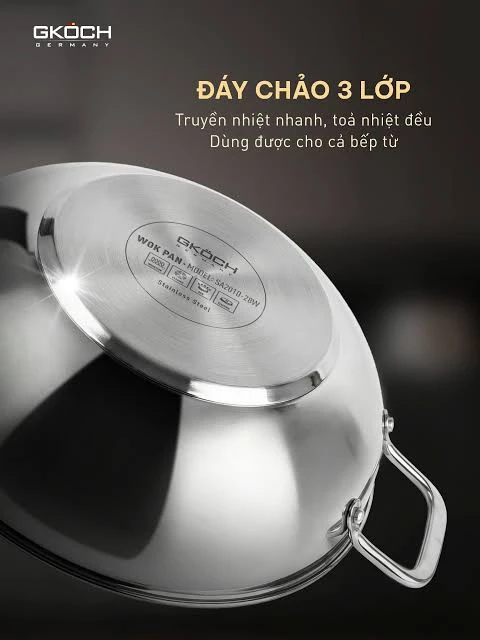    	 CHẢO WOK KÈM XỬNG HẤP GKÖCH 28cm