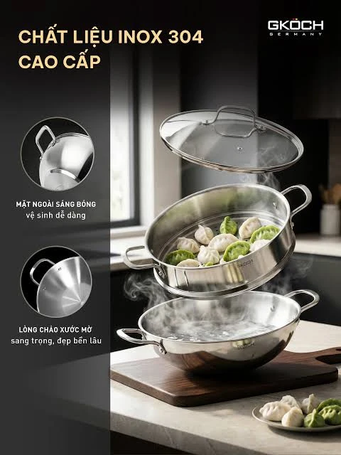    	 CHẢO WOK KÈM XỬNG HẤP GKÖCH 28cm
