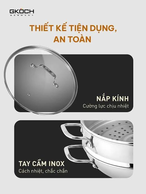   	 CHẢO WOK KÈM XỬNG HẤP GKÖCH 28cm