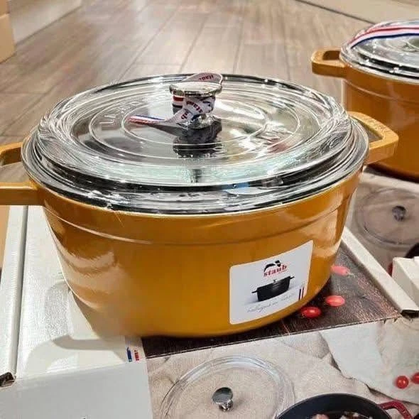 Nồi gang tráng men Staub Cocotte màu vàng mù tạt 3,7 lít