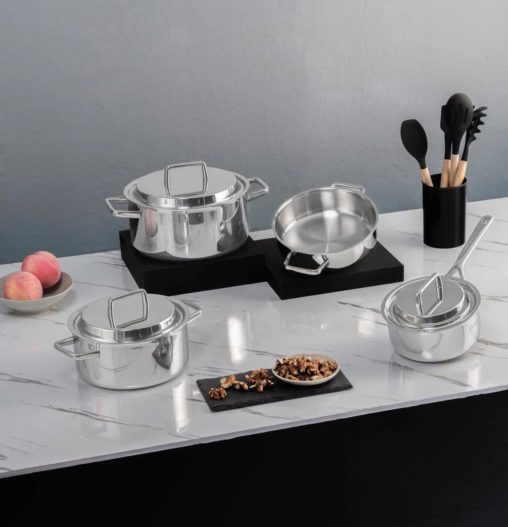Bộ nồi 4 món cao cấp Michelangelo Home Chef Quánh 16cm, Nồi thấp 20cm, Nồi cao 20cm, Nồi cao 24cm