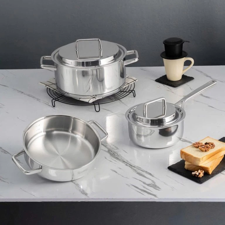 Bộ nồi 4 món cao cấp Michelangelo Home Chef Quánh 16cm, Nồi thấp 20cm, Nồi cao 20cm, Nồi cao 24cm