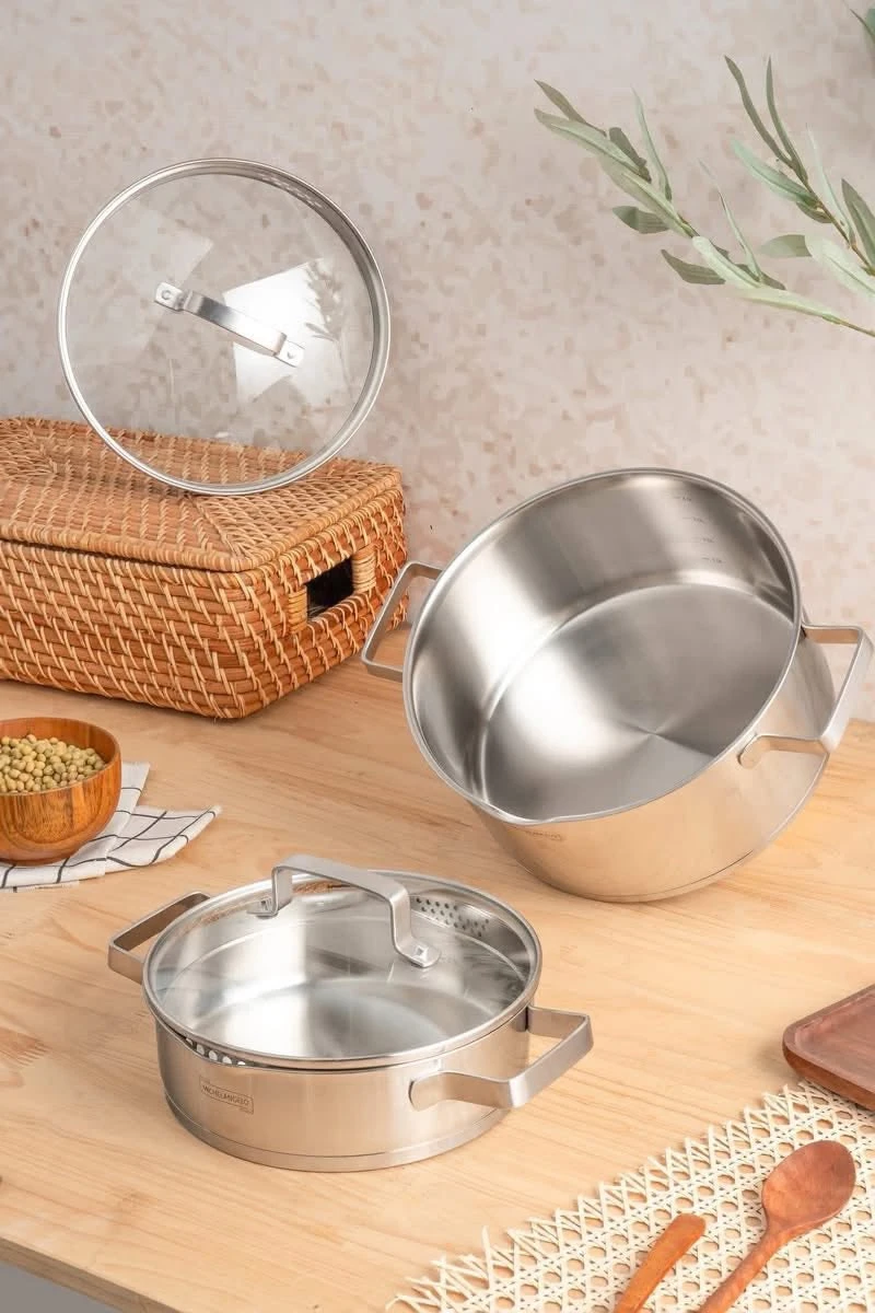 Bộ nồi 5 món Michelangelo Essential Quánh 16cm, Nồi thấp 20cm, Nồi cao 20cm, Nồi cao 24cm, Chảo inox 26cm