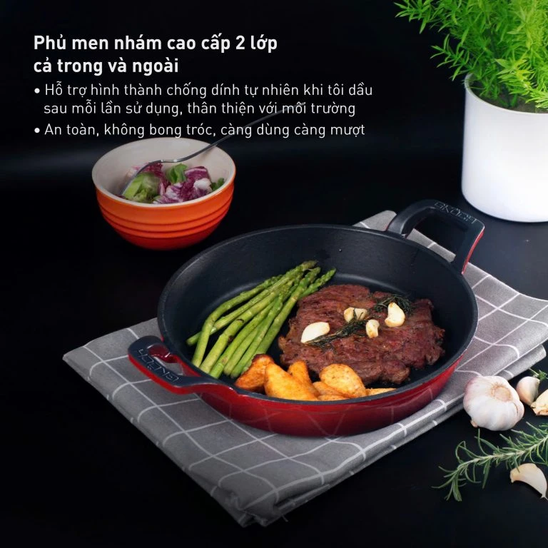 Chảo gang đã tráng men đk 24cm model EFP-08B. Nhãn hiệu GKOCH