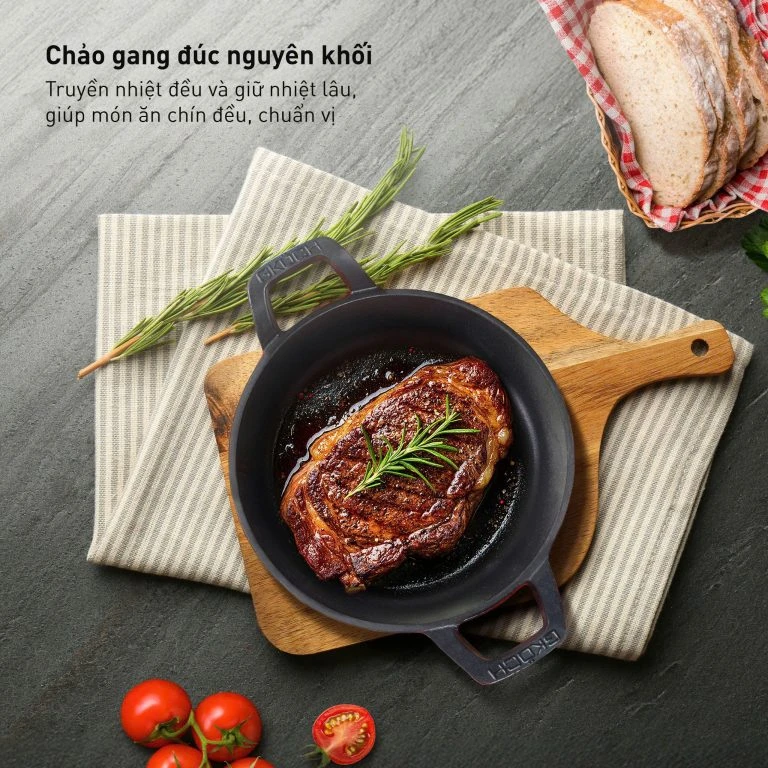 Chảo gang đã tráng men đk 24cm model EFP-08B. Nhãn hiệu GKOCH