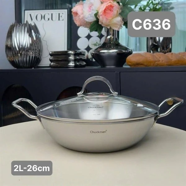 Chảo xào sâu lòng C636 CHOCKMEN 26cm, inox 18/10, model: CKM-ZQ3L26W