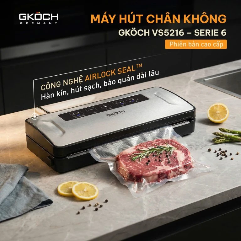 Máy hút chân không Serie 6, model VS5216, điện áp 220-240V, công suất 100W. Nhãn hiệu Gkoch