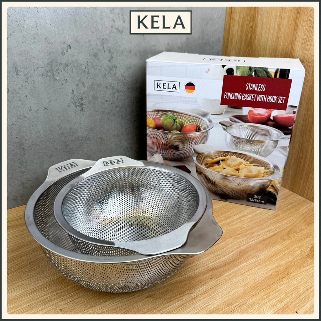 Set 2 rổ inox có quai Kela