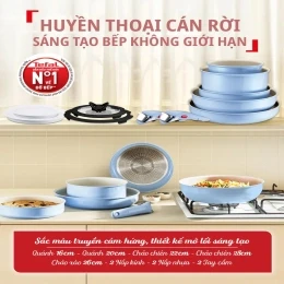 Bộ 5 nồi chảo 2 cán rời Tefal Ingenio Serenity xanh dương