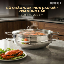 Chảo Wok (Chảo kèm xửng hấp), đường kính 32cm, chất liệu: thép không gỉ. Model: SA2010-32W. Nhãn hiệu: GKOCH