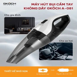 Máy hút bụi cầm tay, model: A-081, hoạt động bằng pin sạc 3x2000mAh, điện áp 12V, công suất 90-100W. Nhãn hiệu: GKOCH