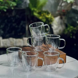 Set 6 cốc thủy tinh 2 lớp có tay cầm KELA 160ml