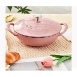    	 Nồi gang Wok Happiness 21cm - Sugar Pink