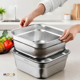 SET CHẬU + RỔ VUÔNG MOOS BY FINE 3,2l (24CM)