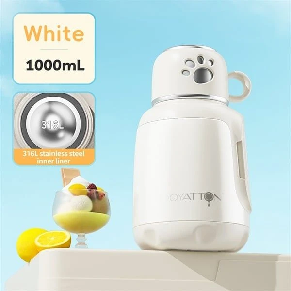 Bình giữ nhiệt chân mèo O52-W OYATTON màu trắng 1000ml, inox 316, model: OYTF52-C100