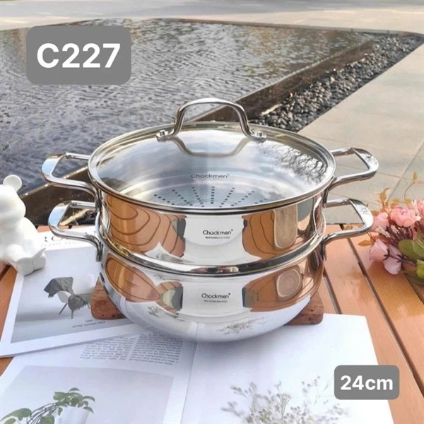 Bộ nồi kèm xửng hấp 2 tầng C227 CHOCKMEN 24cm, inox 18/10, model: CKM-ZY3L24Z