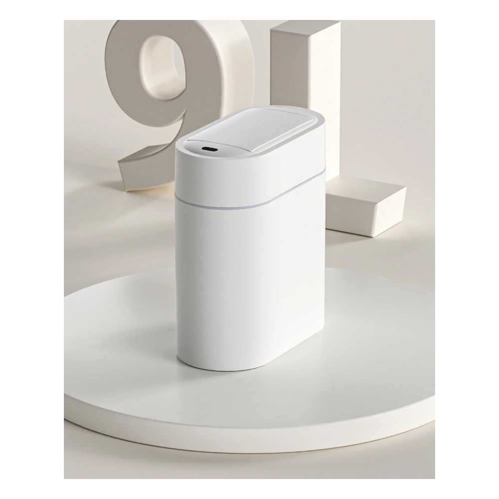 Thùng rác cảm biến Elpheco hút túi rác, mở hai cánh oval 9L - Màu trắng - ELPH6737