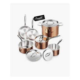 Bộ nồi chảo inox liền khối cao cấp Ciwete 6 món - Màu đồng - SS1503-10PC