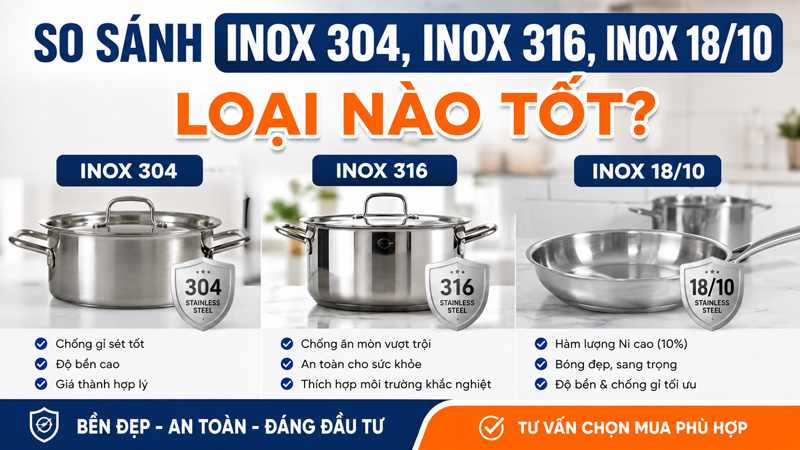 So s&aacute;nh inox 304, inox 316, inox 18/10: Loại n&agrave;o tốt?